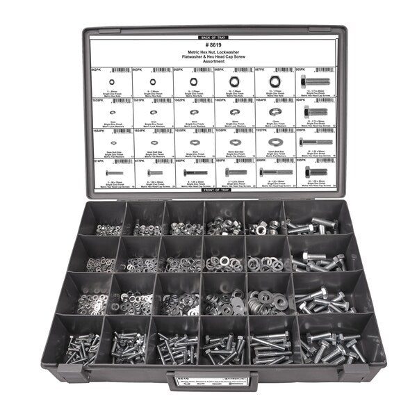 Nut/Bolt Assrtmnt, Grde 8.8 Caps, 698 pcs.