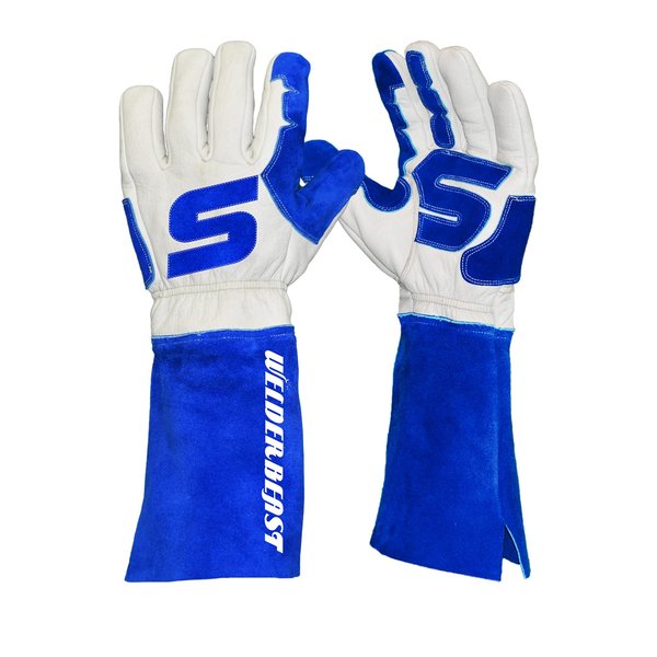 Welderbeast Buffalo Leather Stick Welding Gloves, White w/9