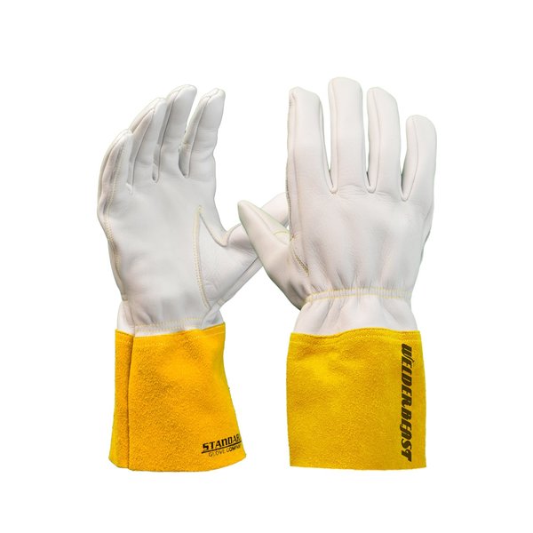 White Goatskin Leather TIG Welding Gloves with Yellow 4