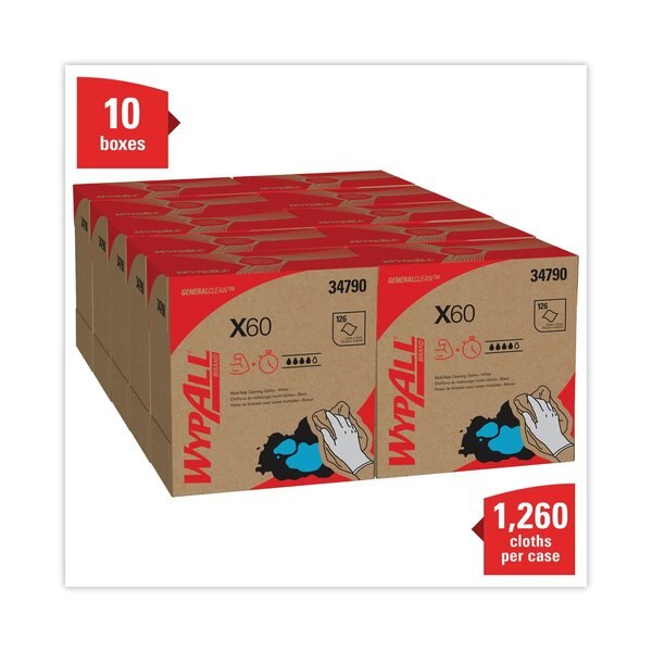 GeneralClean X60 Multi-Task Cleaning Cloths, Pop-Up Box, White (118 Sheets/Box, 10 Boxes/Case)