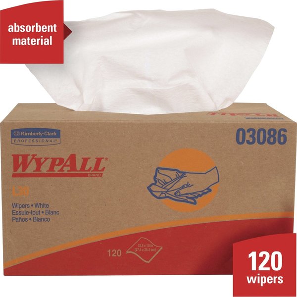 Dry Wipe, L30, Pop Up Box, Double Recreped DRC 9 3/4 in x 10 in, 120 Sheets, White, 10 Pack