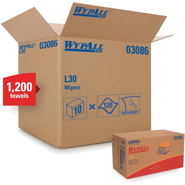 Dry Wipe, L30, Pop Up Box, Double Recreped DRC 9 3/4 in x 10 in, 120 Sheets, White, 10 Pack