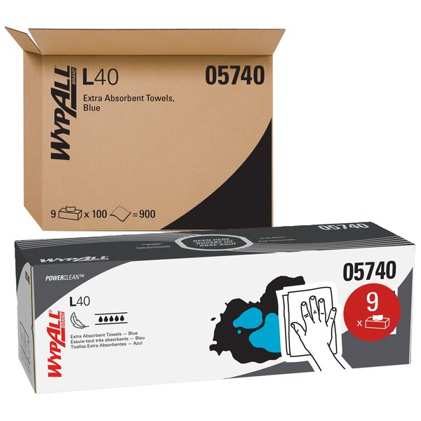 Dry Wipe, L40, Pop Up Box, Double Recreped (DRC), 9 3/4 in x 16 1/2 in, 100 Sheets, 9 Pack
