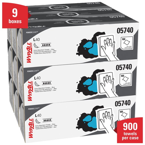 Dry Wipe, L40, Pop Up Box, Double Recreped (DRC), 9 3/4 in x 16 1/2 in, 100 Sheets, 9 Pack