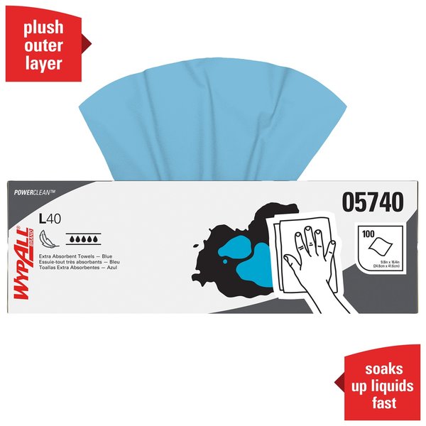 Dry Wipe, L40, Pop Up Box, Double Recreped (DRC), 9 3/4 in x 16 1/2 in, 100 Sheets, 9 Pack