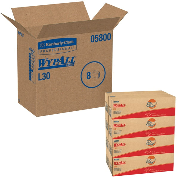 Dry Wipe, White, Pop Up Box, Double Recreped (DRC), 8 PK, 100 Wipes, 9 3/4 in x 16 1/2 in