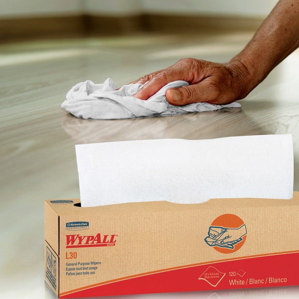 Dry Wipe, White, Pop Up Box, Double Recreped (DRC), 8 PK, 100 Wipes, 9 3/4 in x 16 1/2 in
