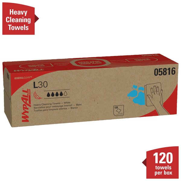 Dry Wipe, L30, Pop Up Box, Double Recreped (DRC), 9 3/4 in x 16 1/2 in, 120 Sheets, White