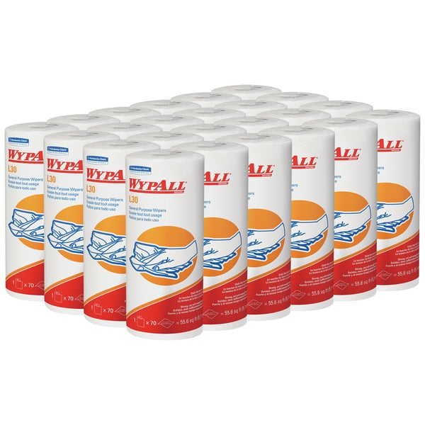 Dry Wipe Roll, White, Poly Wrapped Roll, Double Recreped (DRC), 70 Wipes, 10 1/2 in x 11 in