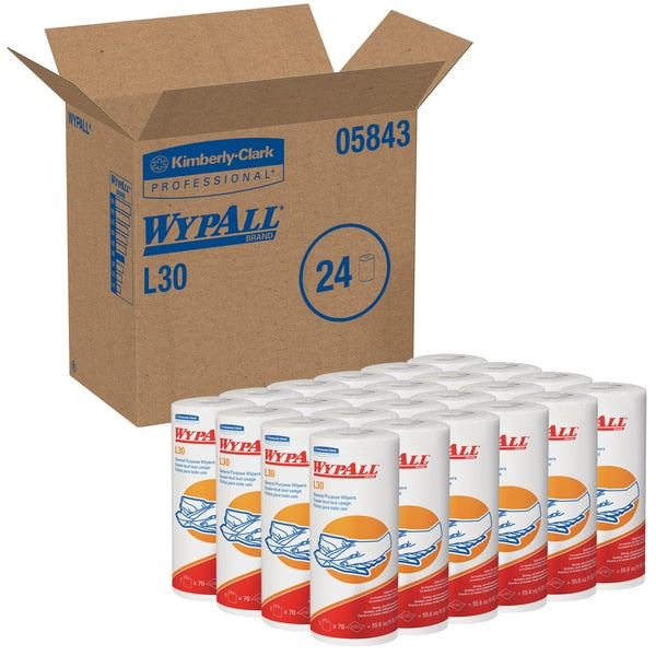 Dry Wipe Roll, White, Poly Wrapped Roll, Double Recreped (DRC), 70 Wipes, 10 1/2 in x 11 in