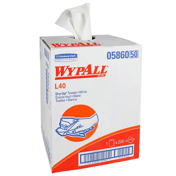 Dry Wipe Roll, White, Box, Double Recreped (DRC), 1 PK, 200 Wipes, 19 1/2 in x 42 in
