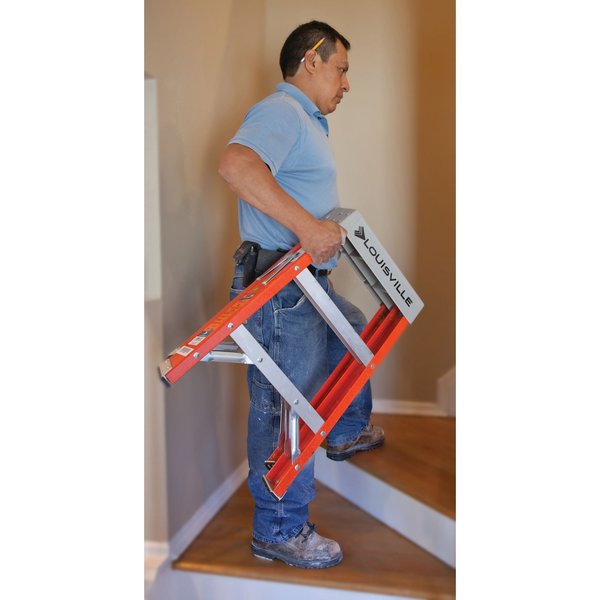 2 Steps, Fiberglass Step Stool, 300 lb. Load Capacity, Orange/Silver