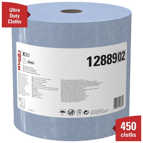 Dry Wipe Roll, X90, Jumbo Perforated Roll, Hydroknit, 11 3/4 in x 12 1/2 in, 450 Sheets, Blue
