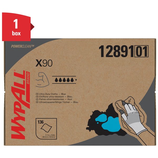 Dry Wipe Dispenser Box, X90, Max Absorbency, 11 in x 16 3/4 in, 136 Sheets, Blue