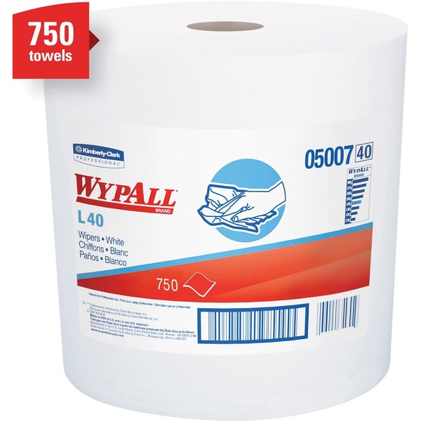 Dry Wipe Roll, White, Roll, Double Recreped (DRC), 1 PK, 750 Wipes, 12 1/2 in x 13 1/2 in