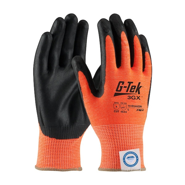 Hi-Vis Cut Resistant Coated Gloves, A4 Cut Level, Nitrile, XS, 12PK