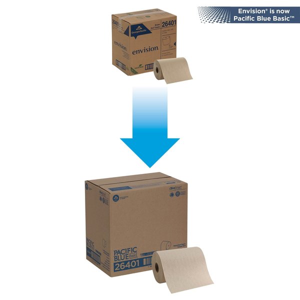Pacific Blue Basic Hardwound Paper Towels, Continuous Roll, 7 7/8 in W, 350 ft L, Brown, 12 Pack