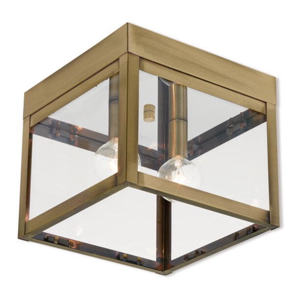 Nyack 2 Light Antique Brass Outdoor Ceiling Mount