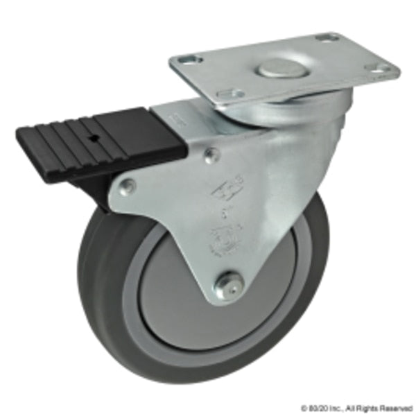 Flange Mount, Swivel Caster, Brake, 5