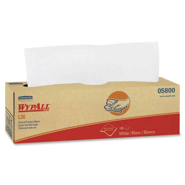 Dry Wipe, White, Pop Up Box, Double Recreped (DRC), 8 PK, 100 Wipes, 9 3/4 in x 16 1/2 in