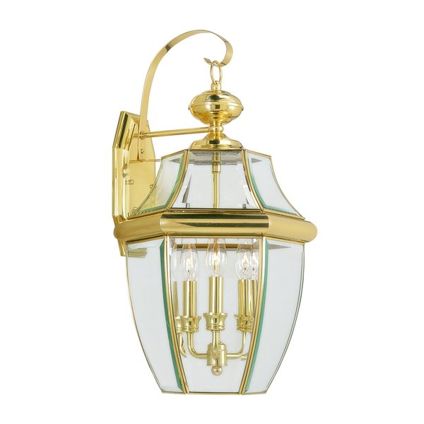 Monterey 3 Light Polished Brass Outdoor Wall Lantern