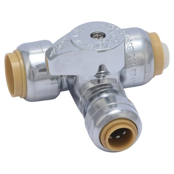 Tee Stop Valve, Brass, 1/2
