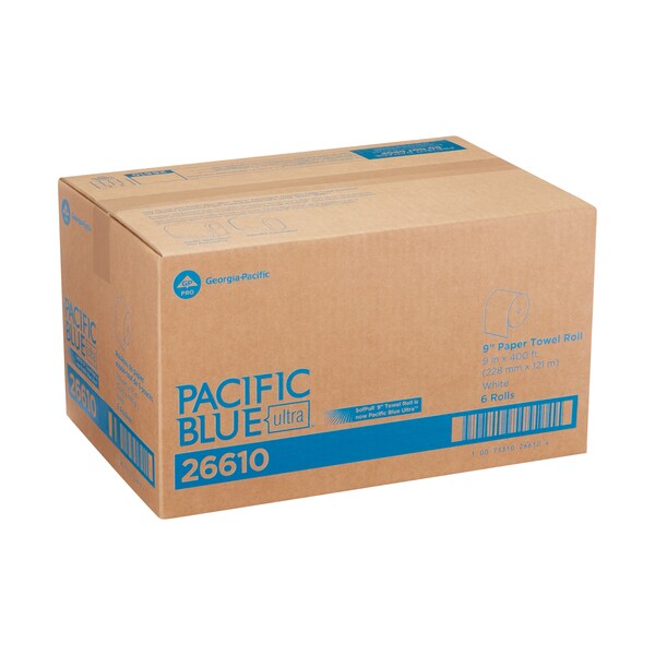 Pacific Blue Ultra Hardwound Paper Towels, 1, Continuous Roll, 400 ft, White, 6 PK