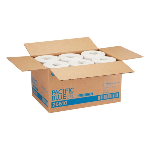 Pacific Blue Ultra Hardwound Paper Towels, 1, Continuous Roll, 400 ft, White, 6 PK