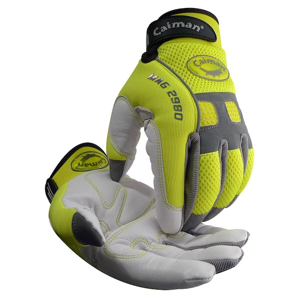 Hi-Vis Mechanics Gloves, S, Yellow/White, Internal Padding, Mesh/Neoprene