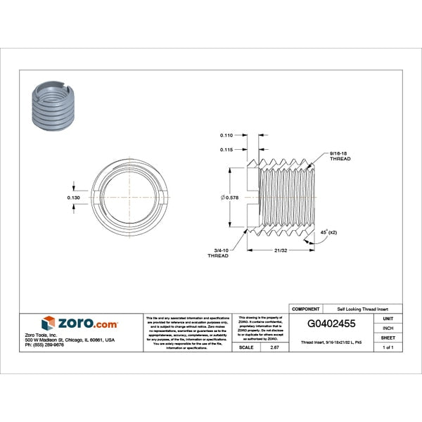 Heavy Wall Self Locking Thread Insert, 9/16