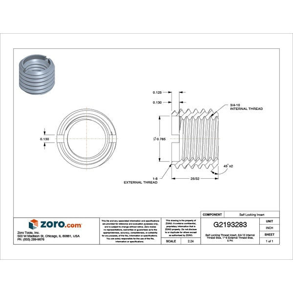Heavy Wall Self Locking Thread Insert, 3/4