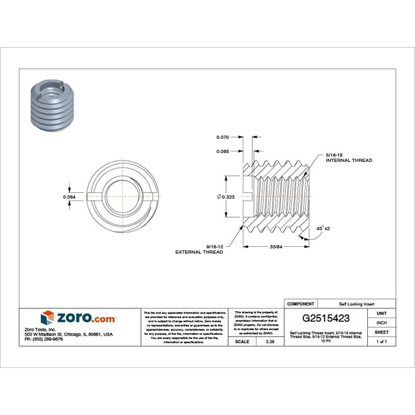 Extra Heavy Wall Self Locking Thread Insert, 5/16