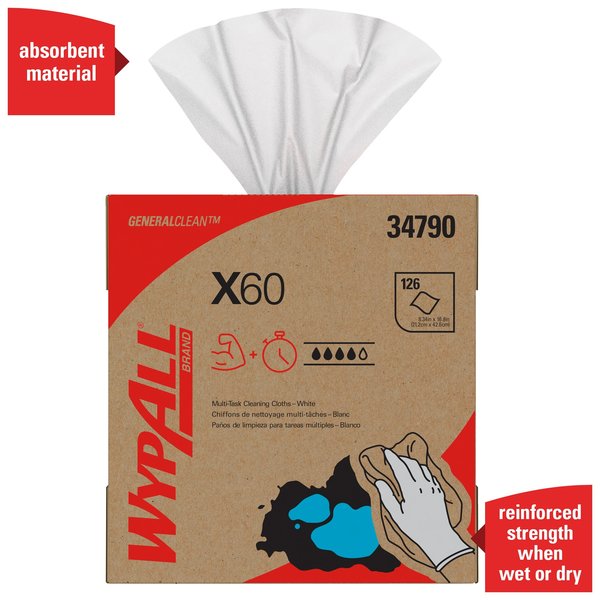 GeneralClean X60 Multi-Task Cleaning Cloths, Pop-Up Box, White (118 Sheets/Box)