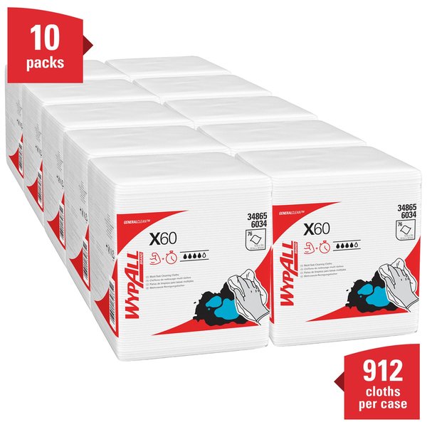 Dry Wipe, X60, 1/4 Fold Poly Wrapped, Hydroknit, 12 in x 12 1/2 in, 12 Pack