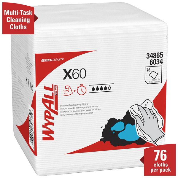 Dry Wipe, X60, 1/4 Fold Poly Wrapped, Hydroknit, 12 in x 12 1/2 in, 12 Pack