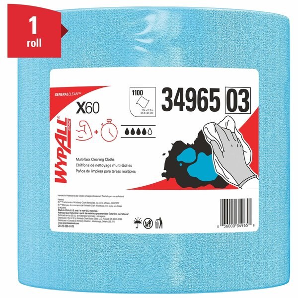 WypAll GeneralClean X60 Multi-Task Cleaning Cloths, Jumbo Roll, Blue (1100 Sheets/Roll, 1 Roll/Case)