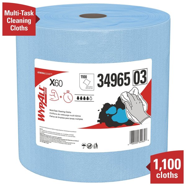WypAll GeneralClean X60 Multi-Task Cleaning Cloths, Jumbo Roll, Blue (1100 Sheets/Roll, 1 Roll/Case)