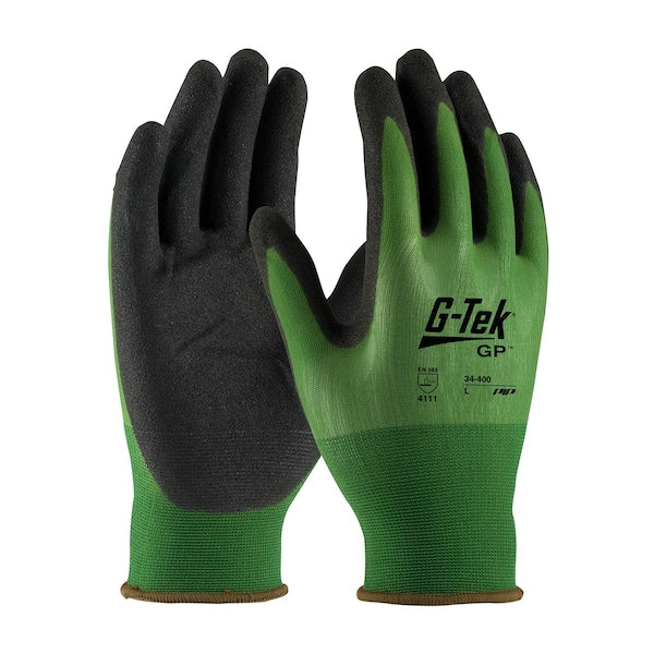 Nitrile Coated Gloves, Palm Coverage, Black/Green, S, 12PK