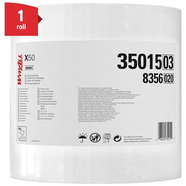 General Clean X50 Cleaning Cloths, Strong for Extended Use, Jumbo Roll, White, 1,100 Sheets / Roll