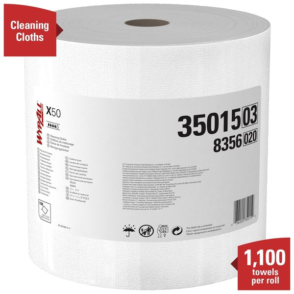 General Clean X50 Cleaning Cloths, Strong for Extended Use, Jumbo Roll, White, 1,100 Sheets / Roll