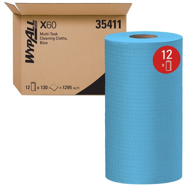 Dry Wipe Roll, Jumbo Perforated Roll, Mod Absorb, 9 3/4 x 13 1/2 in Sheets, 130 Sheets, Blue, 12 Pk
