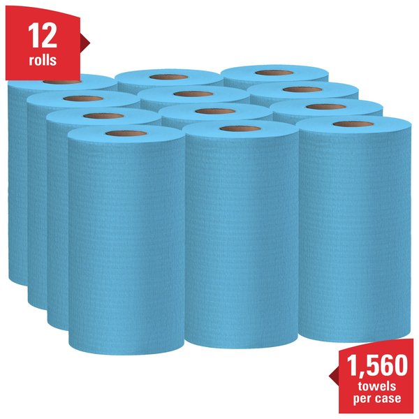Dry Wipe Roll, Jumbo Perforated Roll, Mod Absorb, 9 3/4 x 13 1/2 in Sheets, 130 Sheets, Blue, 12 Pk