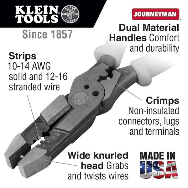 8 in Linemans Plier High Leverage w/ Wire Crimper, Steel