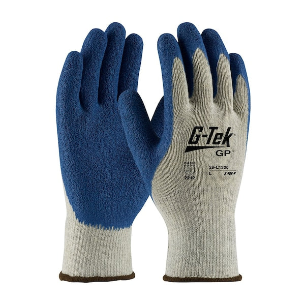 Latex Coated Gloves, Palm Coverage, Blue/Gray, L, 12PK