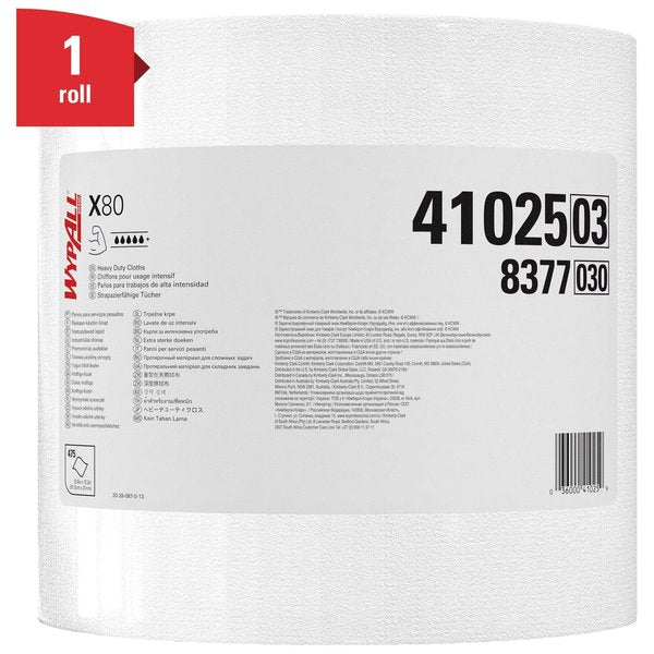 Dry Wipe Roll, X80, Jumbo Perforated Roll, Hydroknit, 12 1/2 in x 13 in, 475 Sheets, White