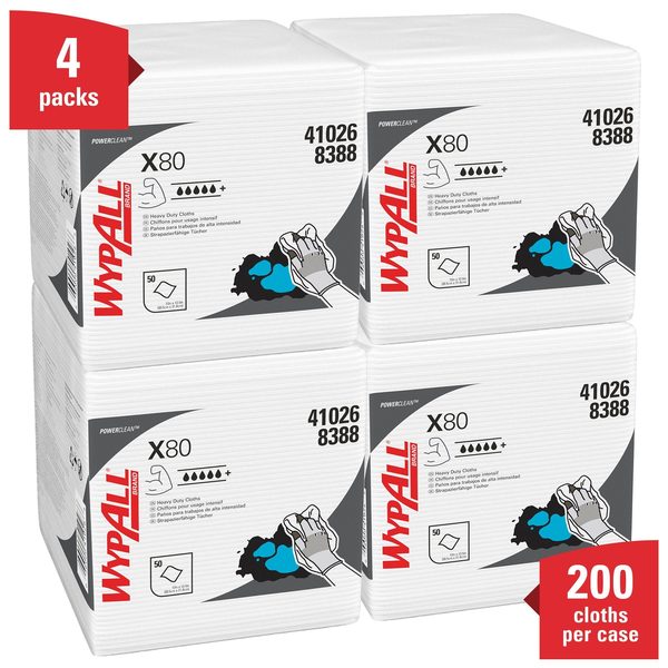 Dry Wipe, X80, 1/4 Fold, Super Heavy Absorbency, Hydroknit, 12 in x 12 1/2 in, 50 Sheets, 4 Pack