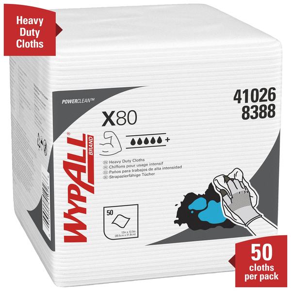 Dry Wipe, X80, 1/4 Fold, Super Heavy Absorbency, Hydroknit, 12 in x 12 1/2 in, 50 Sheets, 4 Pack
