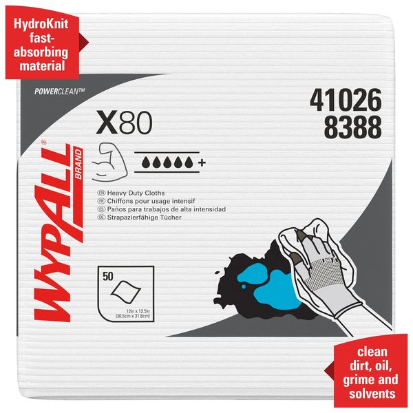 Dry Wipe, X80, 1/4 Fold, Super Heavy Absorbency, Hydroknit, 12 in x 12 1/2 in, 50 Sheets, 4 Pack
