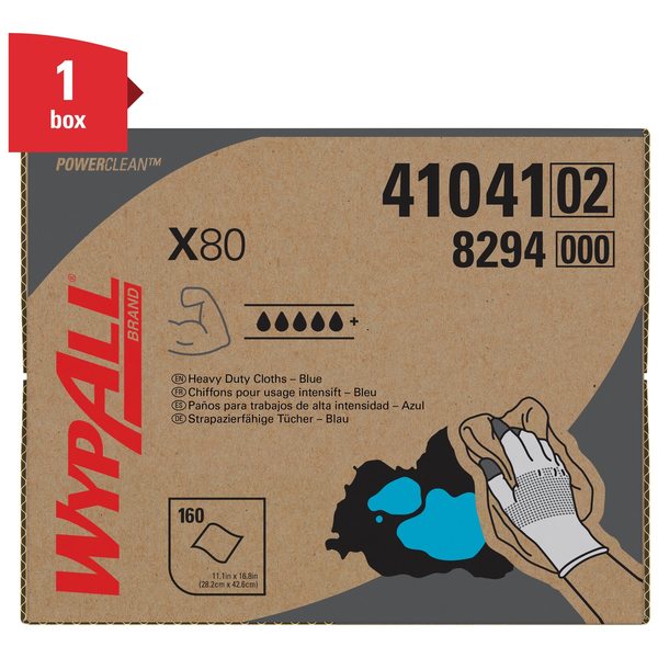 Dry Wipe, X80 Dispenser Box, 160 Sheets, Super Heavy Absorbency, 11 in x 16 3/4 in, Blue