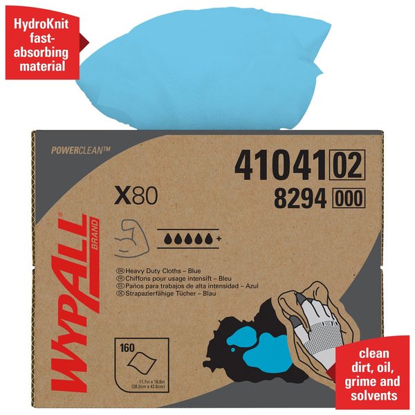Dry Wipe, X80 Dispenser Box, 160 Sheets, Super Heavy Absorbency, 11 in x 16 3/4 in, Blue